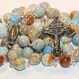 Light Blue Imperial Jasper 10mm Rosary in Silver