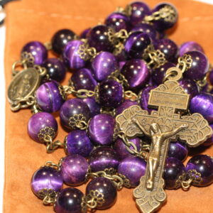 Purple Tiger's Eye 10mm Rosary in Bronze