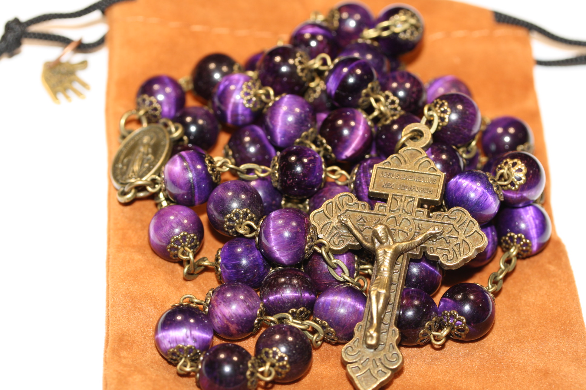 Purple Tiger's Eye 10mm Rosary in Bronze