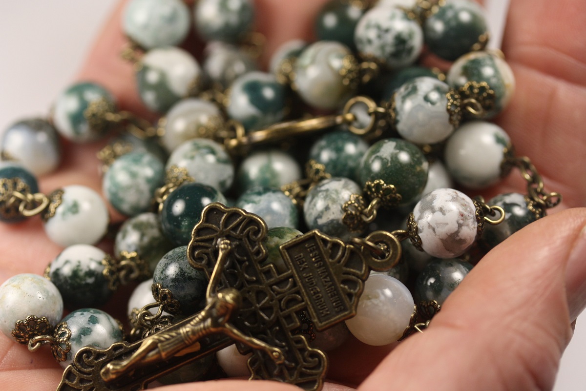 Tree Agate 10mm Rosary in Bronze - Image 3