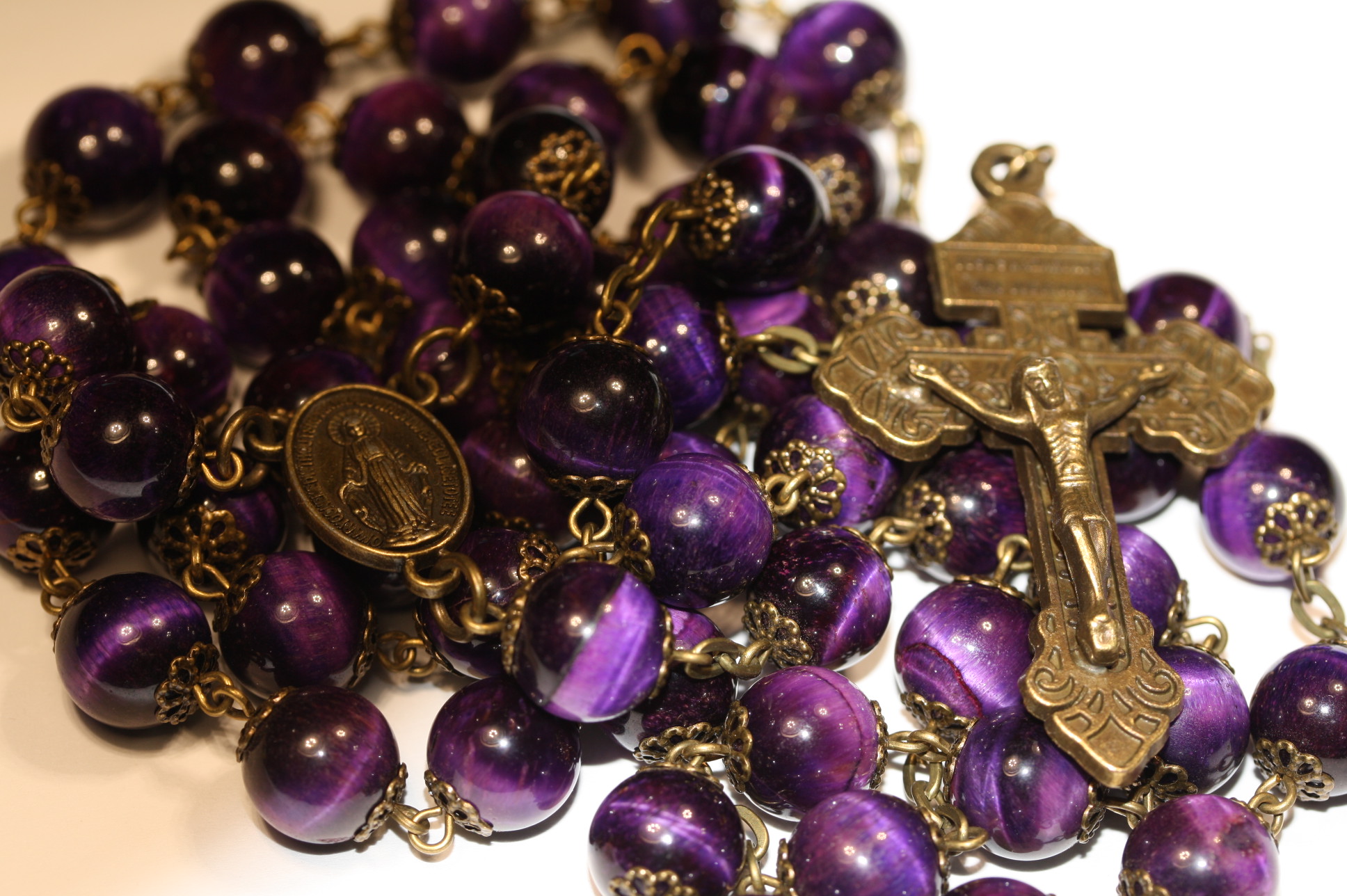 Purple Tiger's Eye 10mm Rosary in Bronze - Image 3
