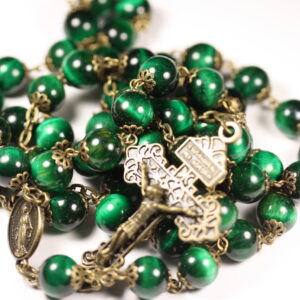 Green Tiger's Eye 10mm Rosary in Bronze