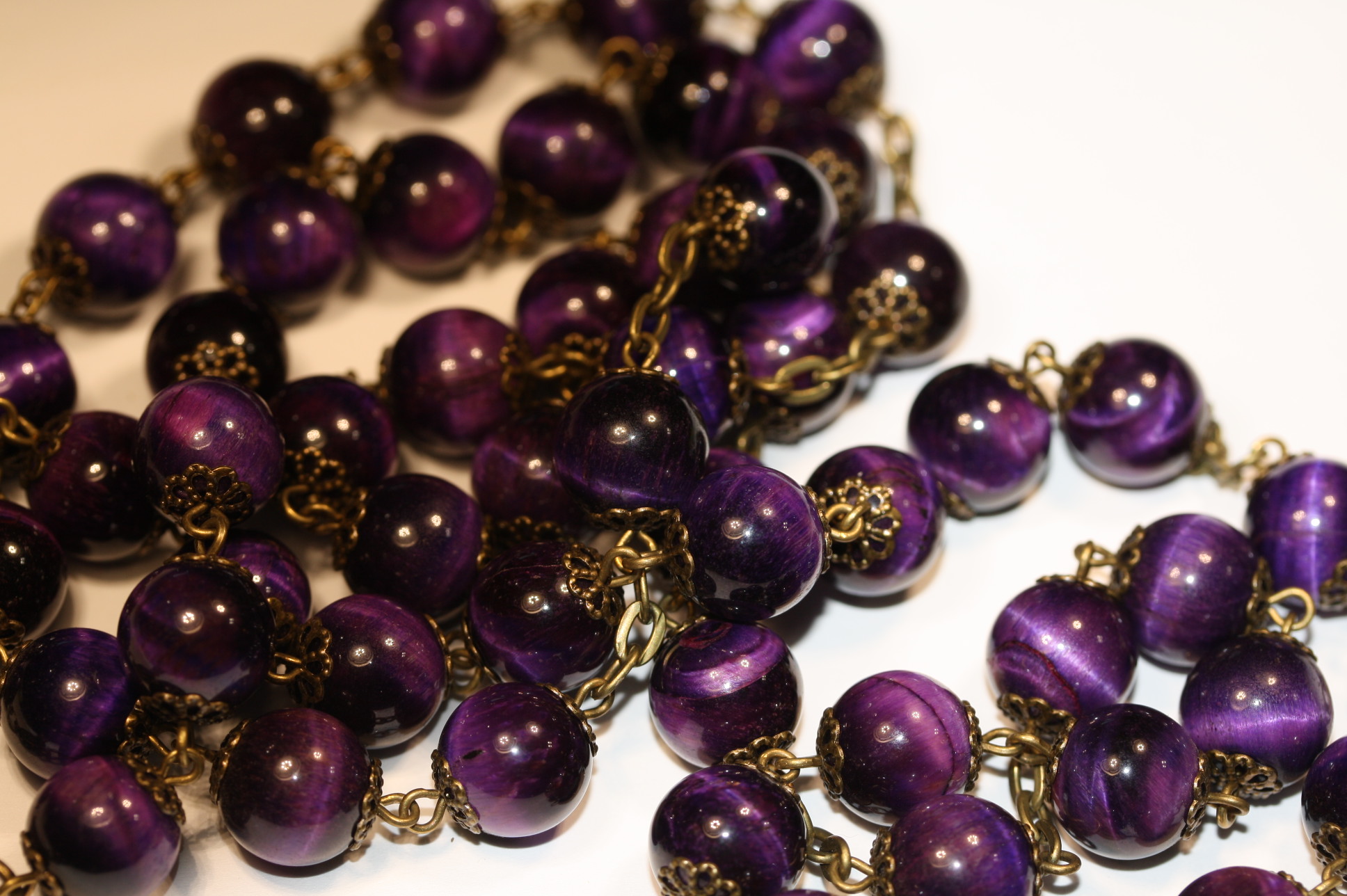Purple Tiger's Eye 10mm Rosary in Bronze - Image 4