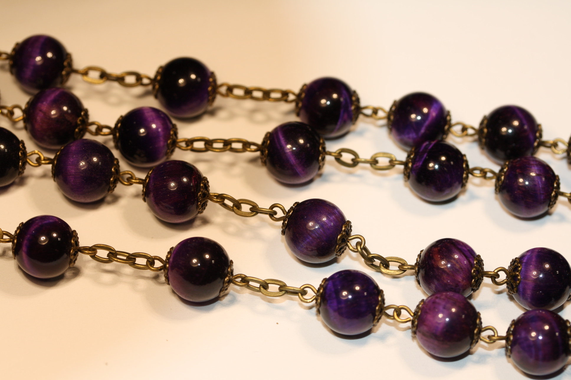 Purple Tiger's Eye 10mm Rosary in Bronze - Image 5