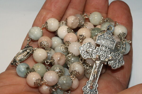 Morganite 10mm Rosary in Silver
