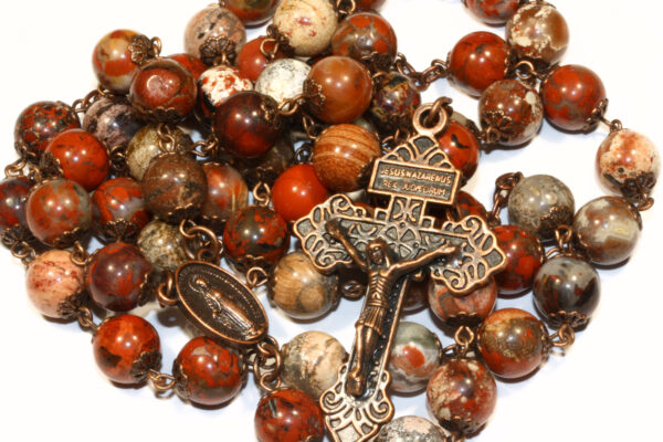 Apple Jasper 10mm Rosary in Copper