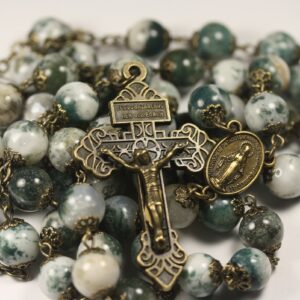 Tree Agate 10mm Rosary in Bronze