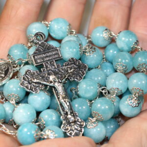 Blue Chalcedony 10mm Rosary in Silver