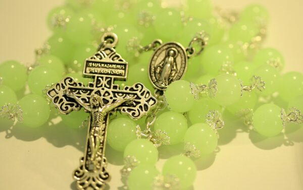 10mm Glow in the Dark Rosary in Silver