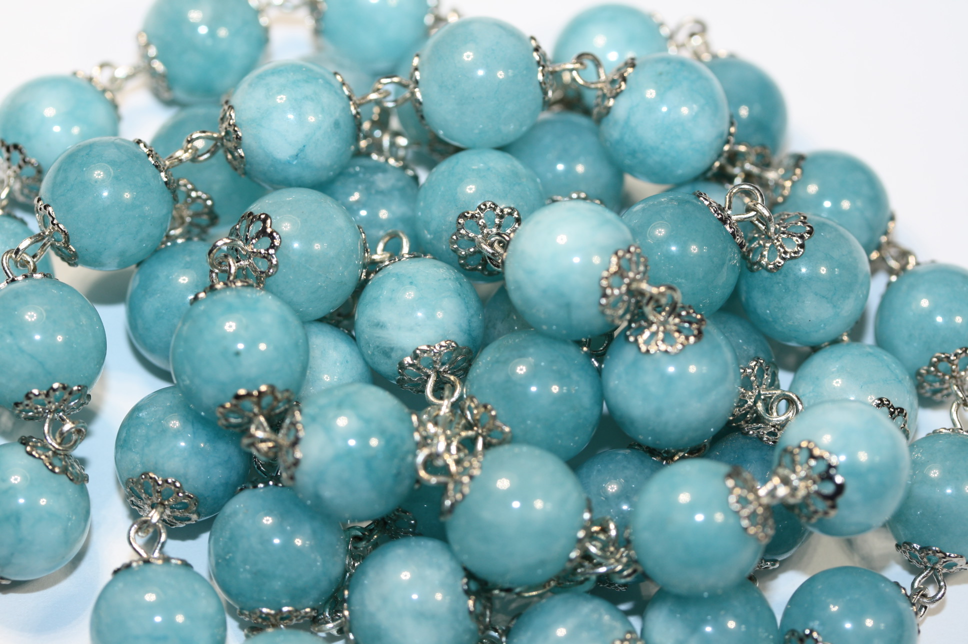 Blue Chalcedony 10mm Rosary in Silver - Image 2