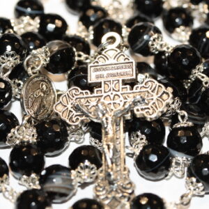 Black Agate Faceted 10mm in Silver Rosary