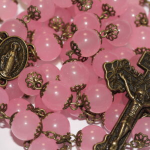 Rose Quartz 10mm Rosary in Bronze
