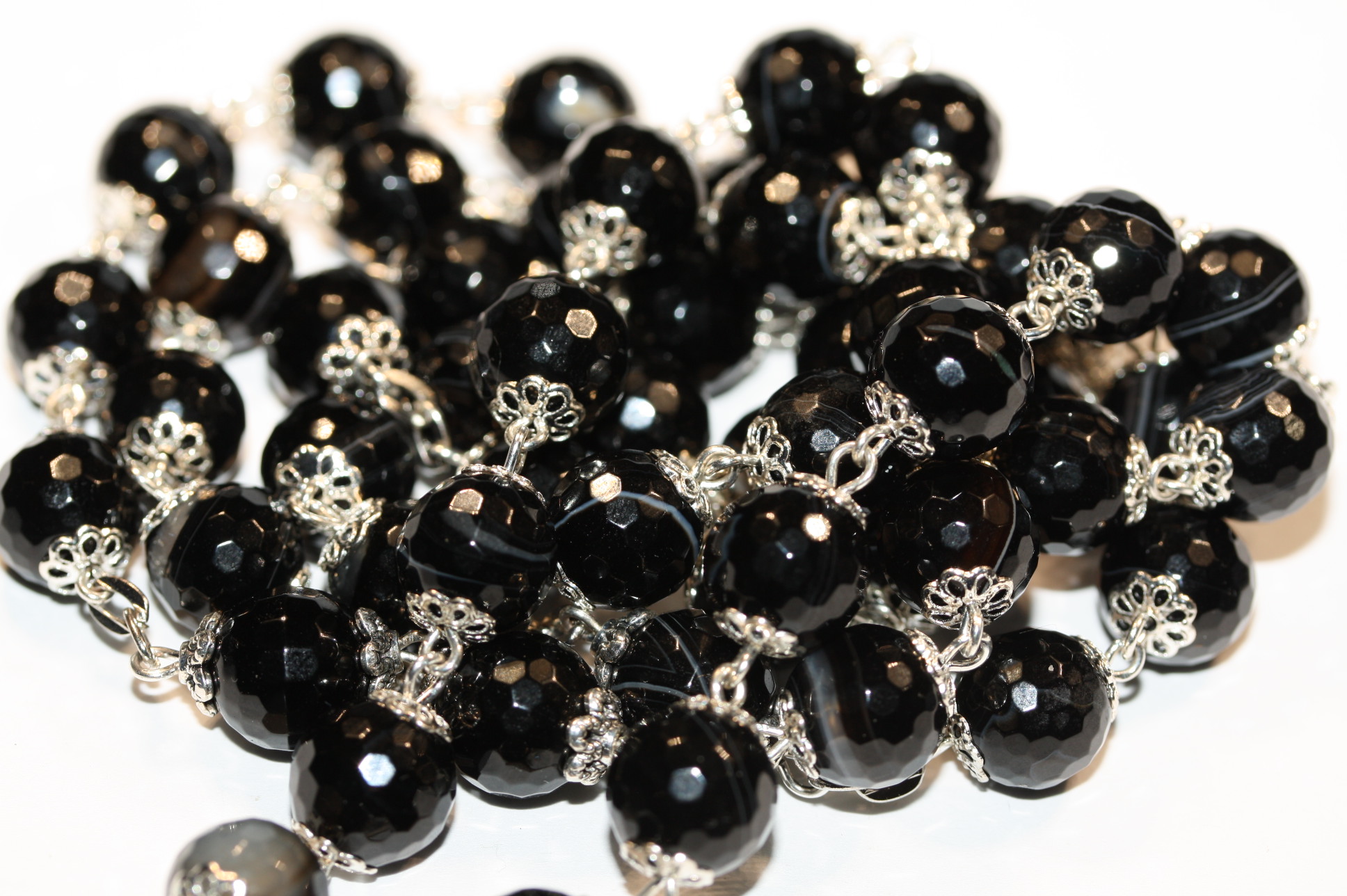 Black Agate Faceted 10mm in Silver Rosary - Image 4