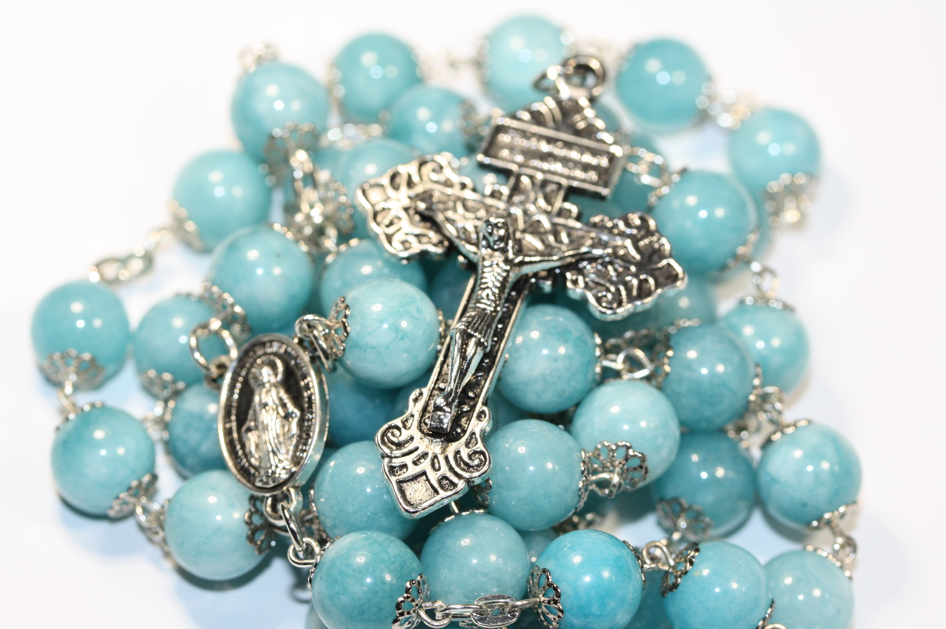 Blue Chalcedony 10mm Rosary in Silver - Image 4
