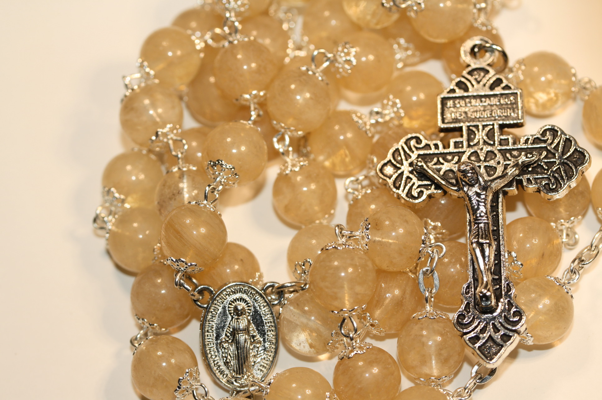 Golden Chalcedony 10mm Rosary in Silver - Image 3