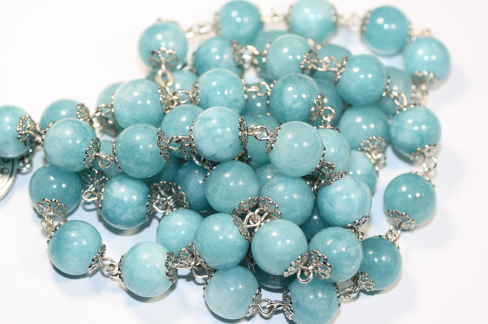 Blue Chalcedony 10mm Rosary in Silver - Image 5