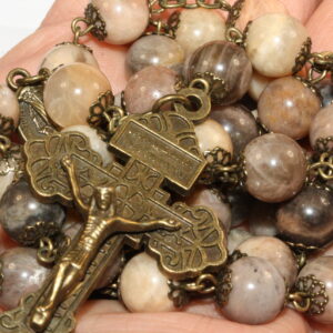 Black Moonstone 10mm Rosary in Bronze