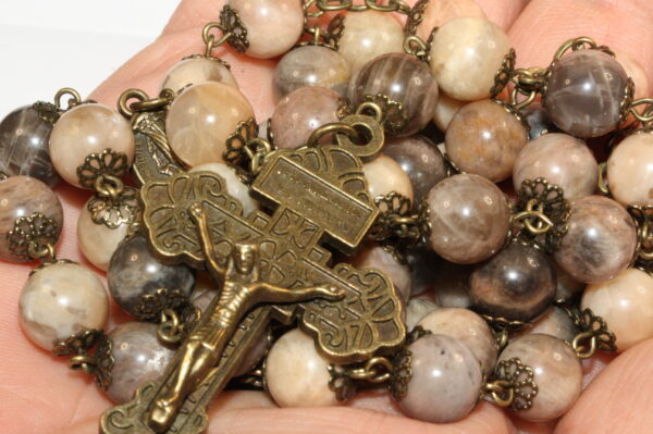 Black Moonstone 10mm Rosary in Bronze