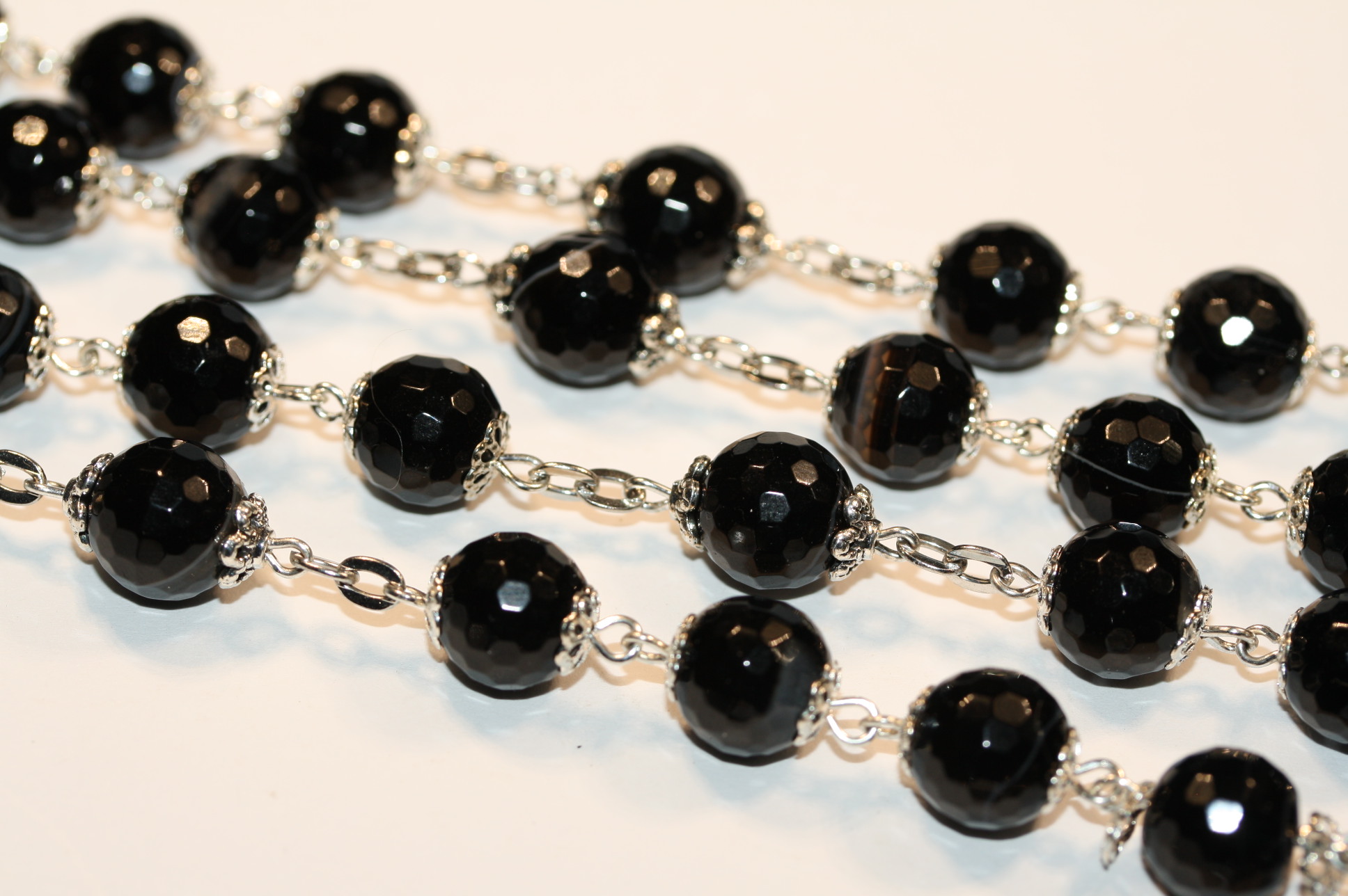 Black Agate Faceted 10mm in Silver Rosary - Image 5