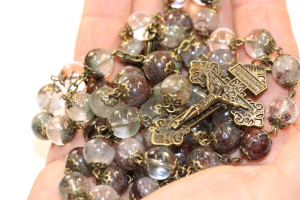 Green Ghost Quartz 10mm Rosary in Bronze