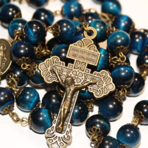 Navy Blue Tiger's Eye 10mm Rosary in Bronze