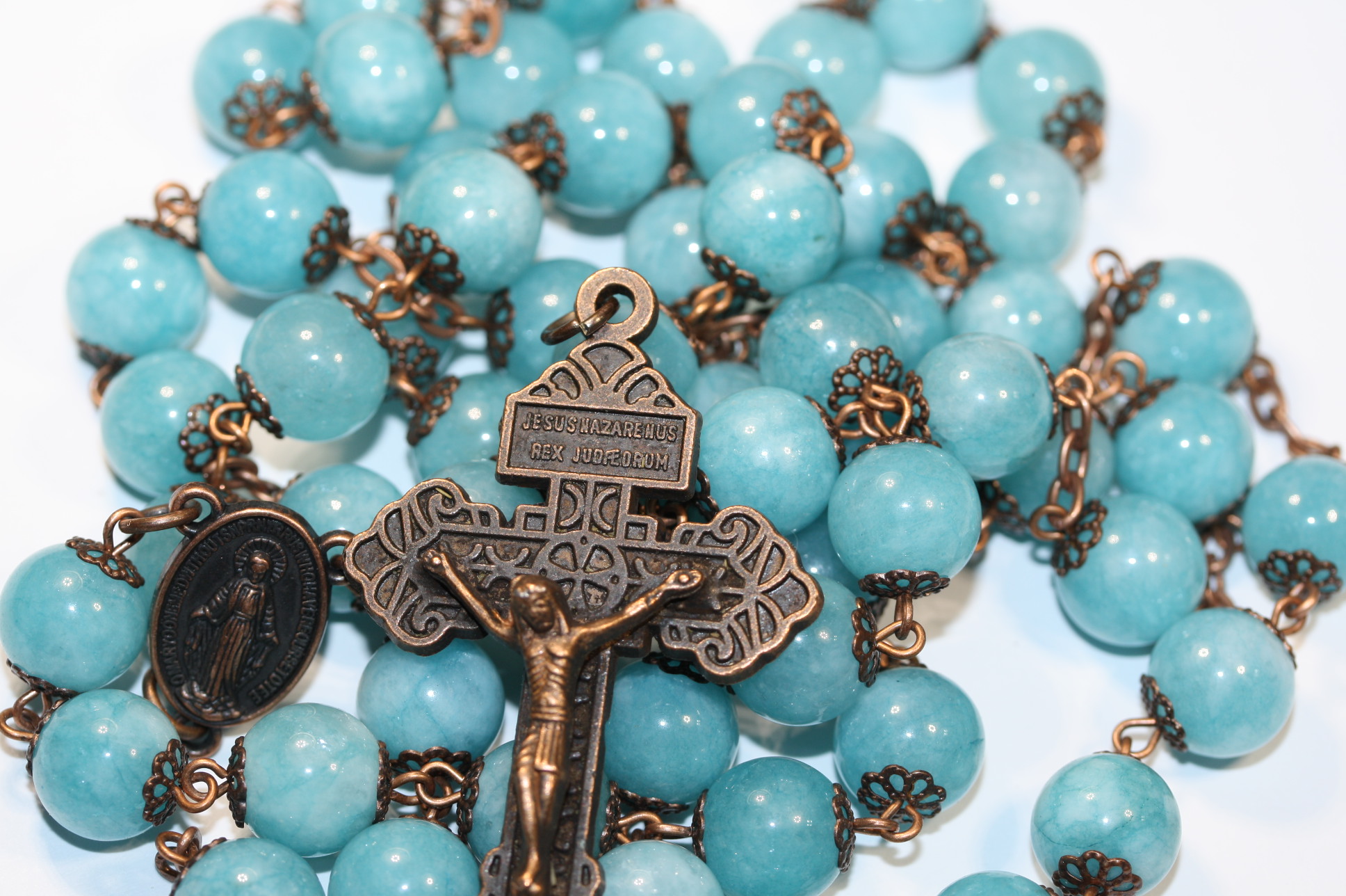 Blue Chalcedony 10mm Rosary in Copper - Image 2
