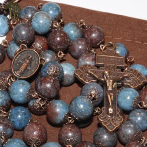 Blue and Brown Jasper 10mm Rosary in Copper