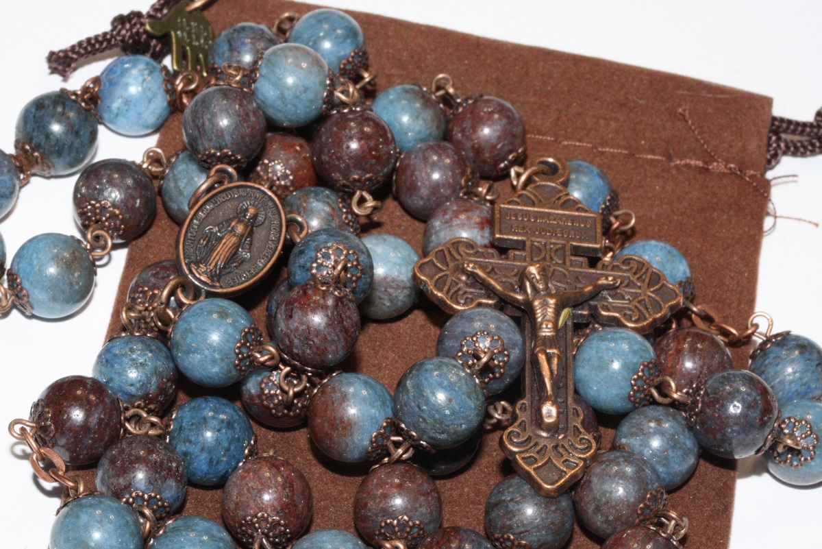 Blue and Brown Jasper 10mm Rosary in Copper