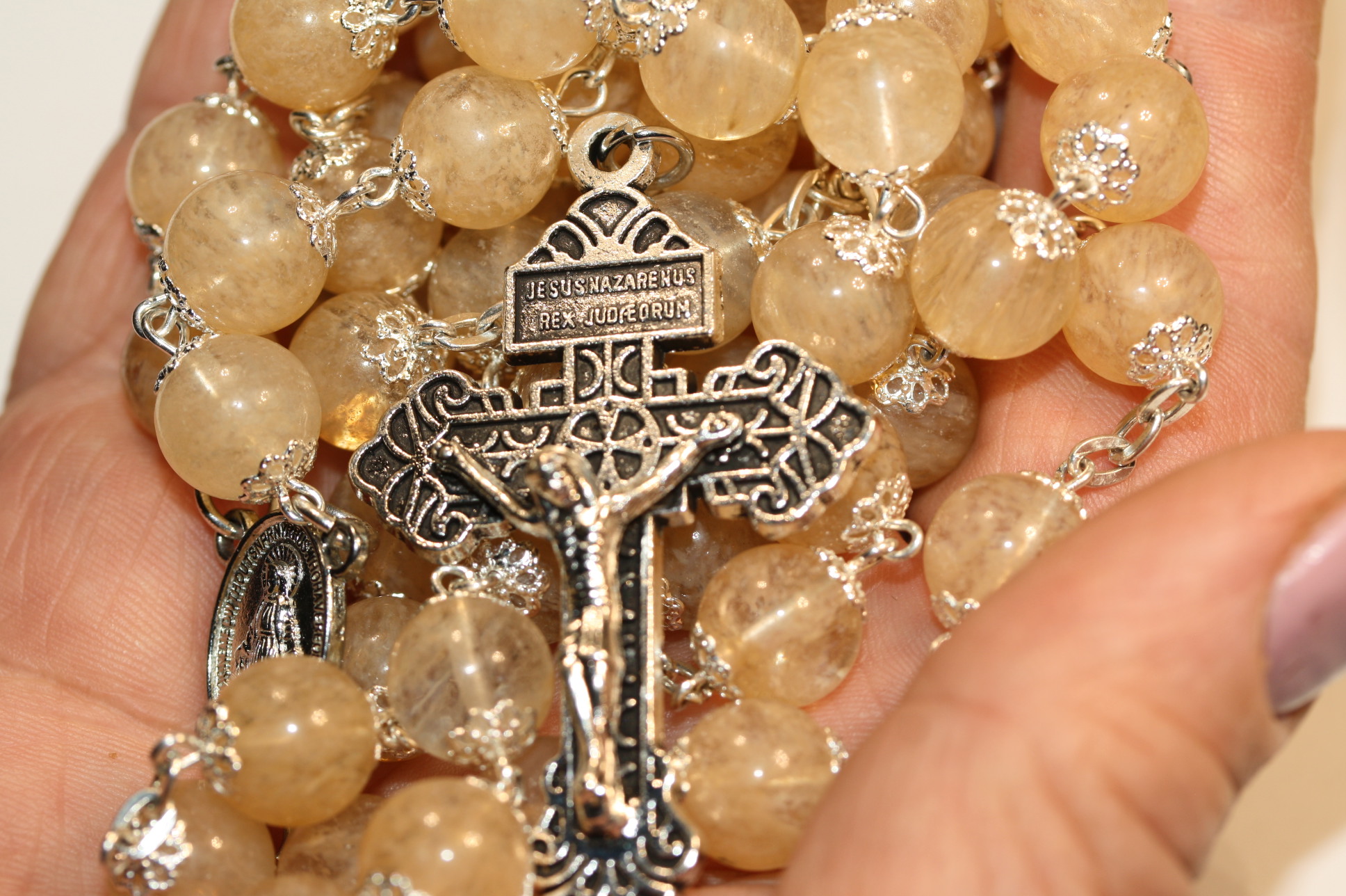 Golden Chalcedony 10mm Rosary in Silver
