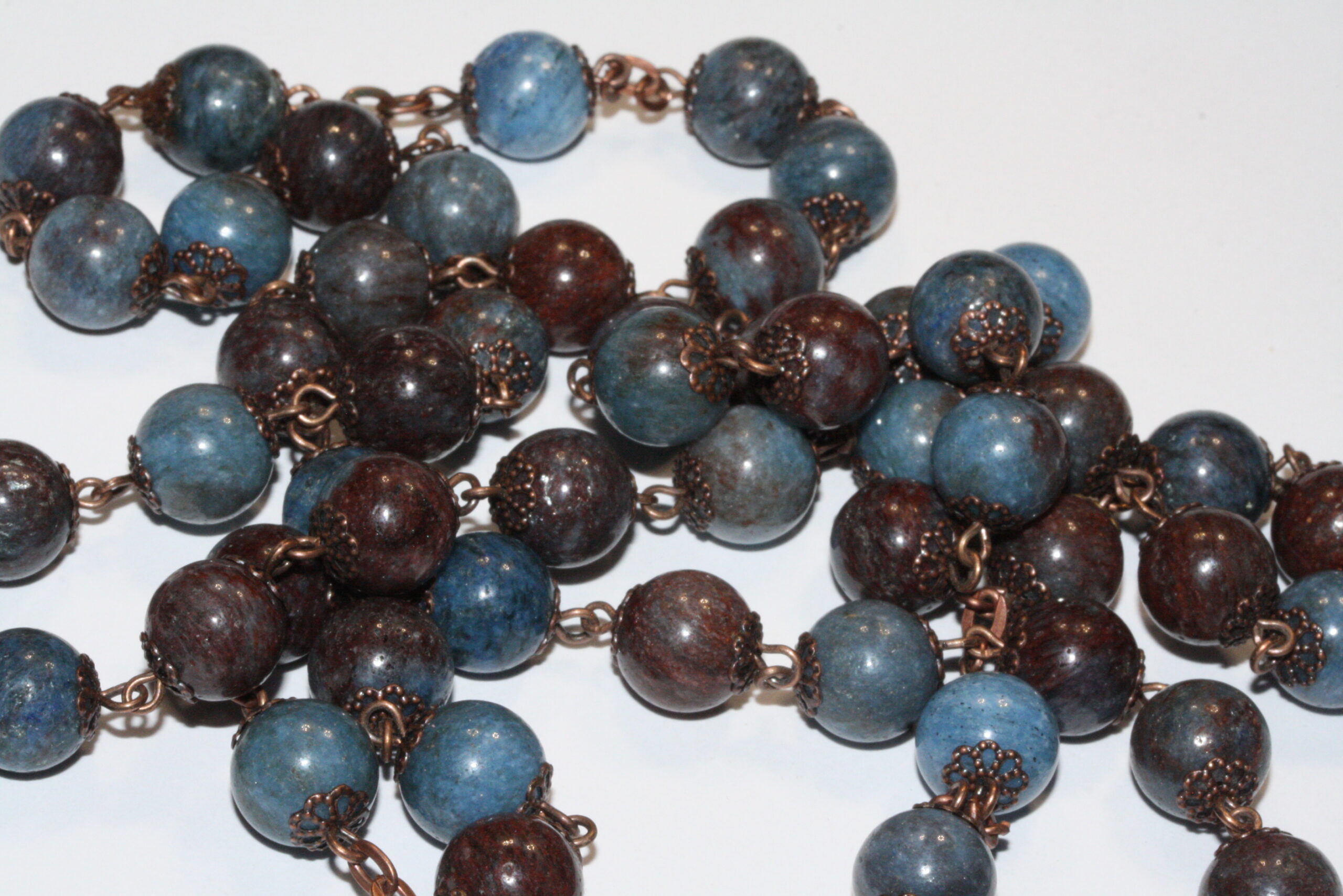 Blue and Brown Jasper 10mm Rosary in Copper - Image 3