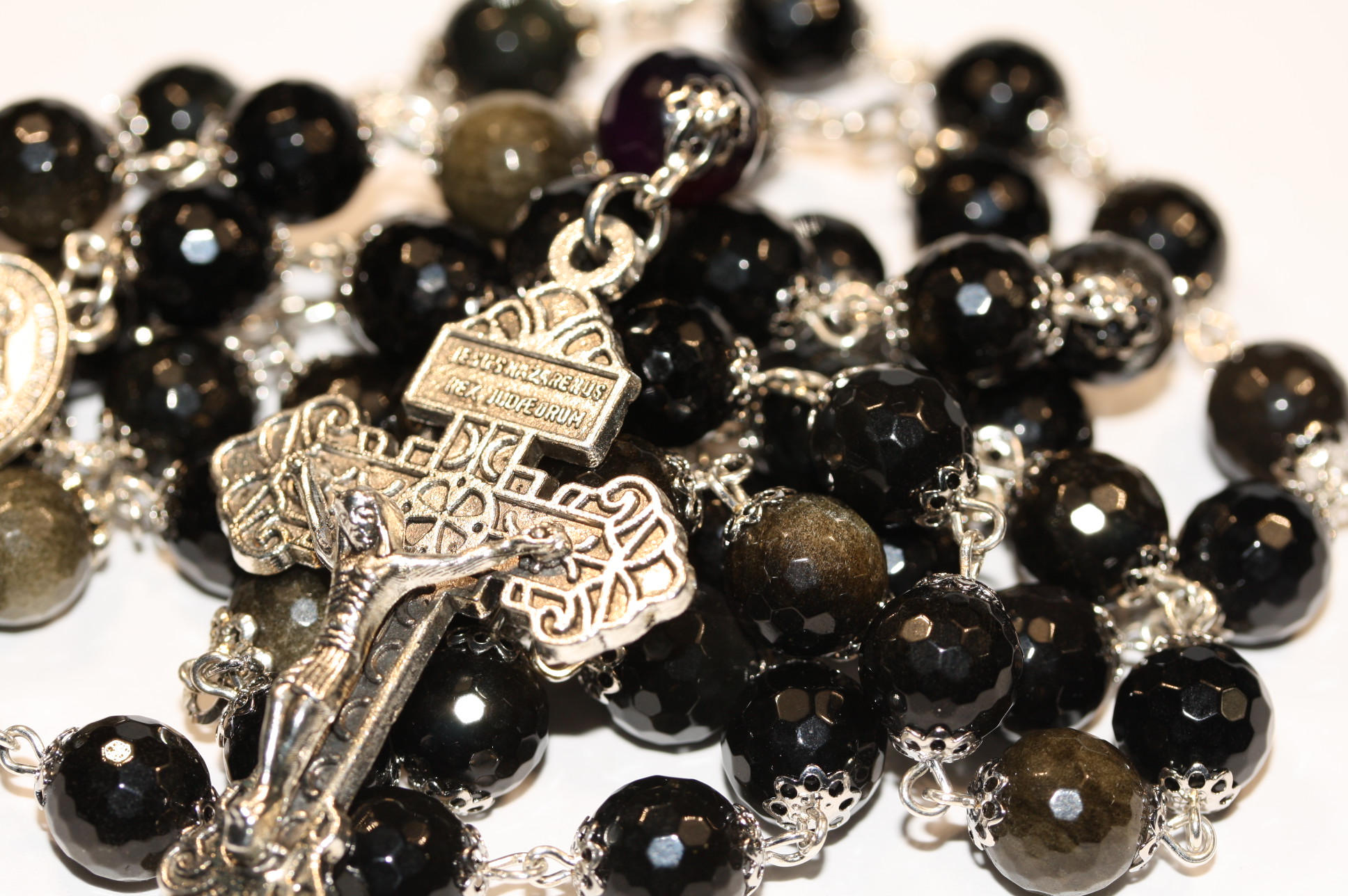 Golden Obsidian Faceted 10mm in Silver Rosary - Image 2