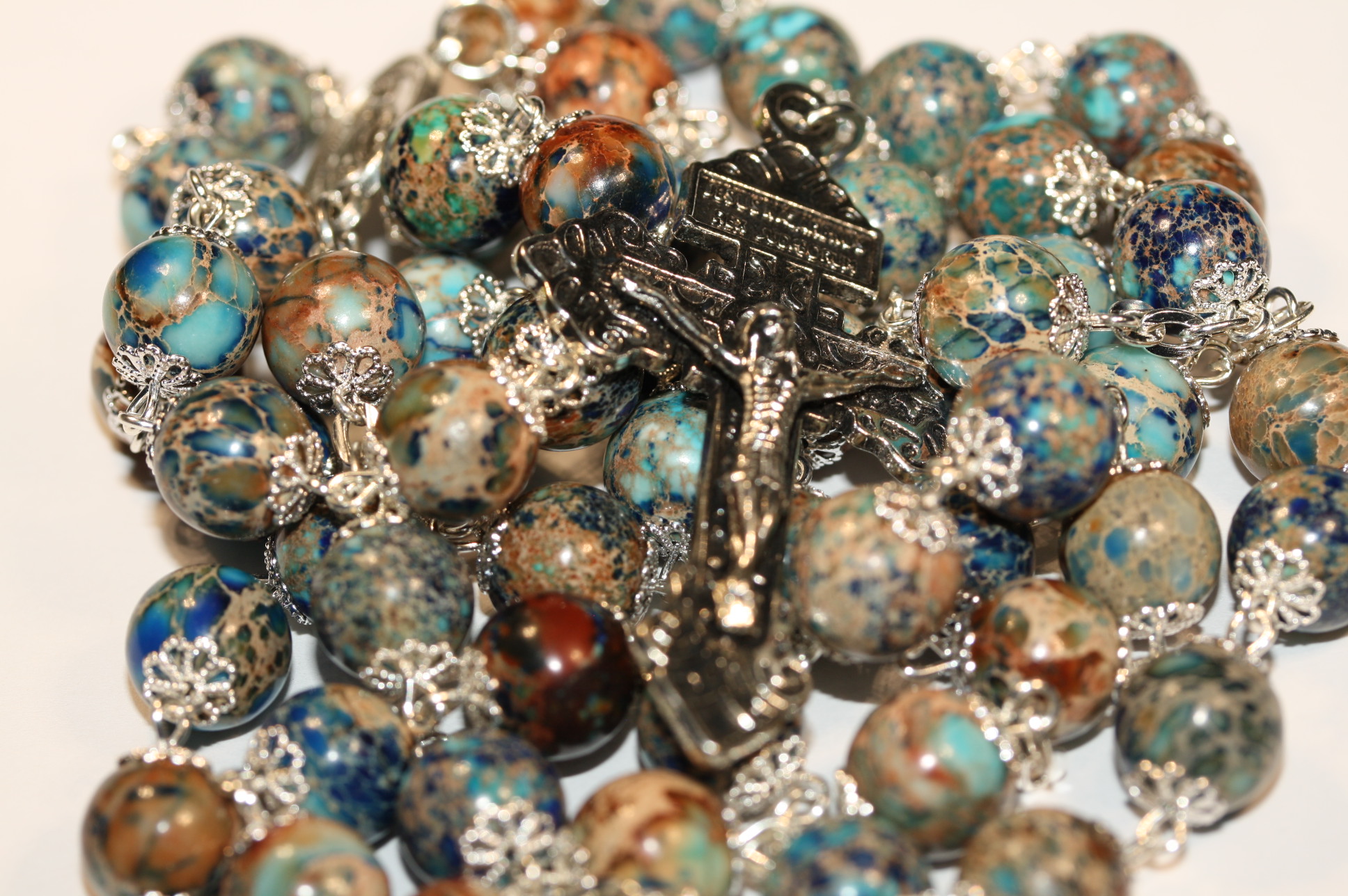 Ocean Imperial Jasper 10mm Silver Rosary - Image 4