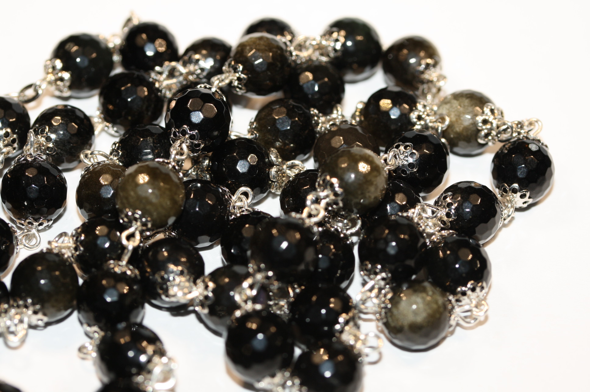 Golden Obsidian Faceted 10mm in Silver Rosary - Image 3