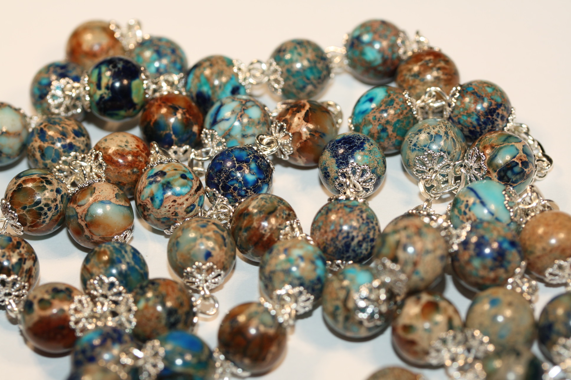 Ocean Imperial Jasper 10mm Silver Rosary - Image 5