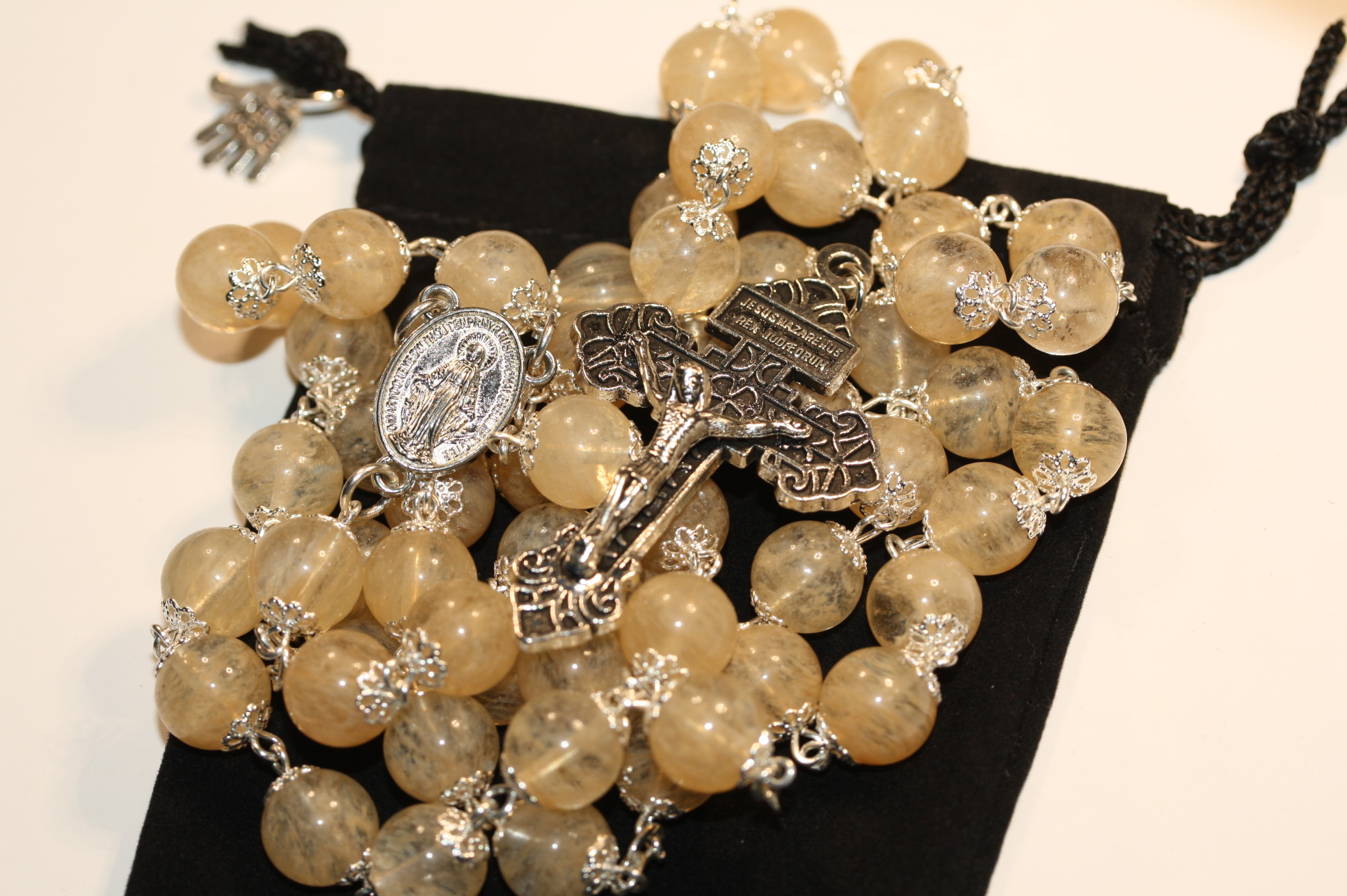Golden Chalcedony 10mm Rosary in Silver - Image 2
