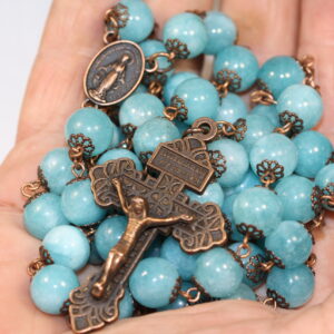 Blue Chalcedony 10mm Rosary in Copper