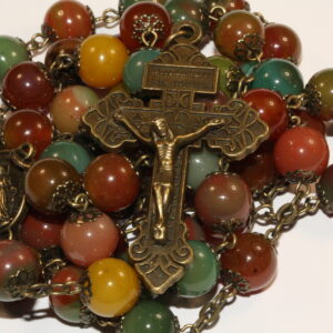 Peacock Agate 10mm Rosary in Bronze