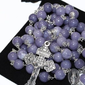 Lavender Chalcedony 10mm Rosary in Silver