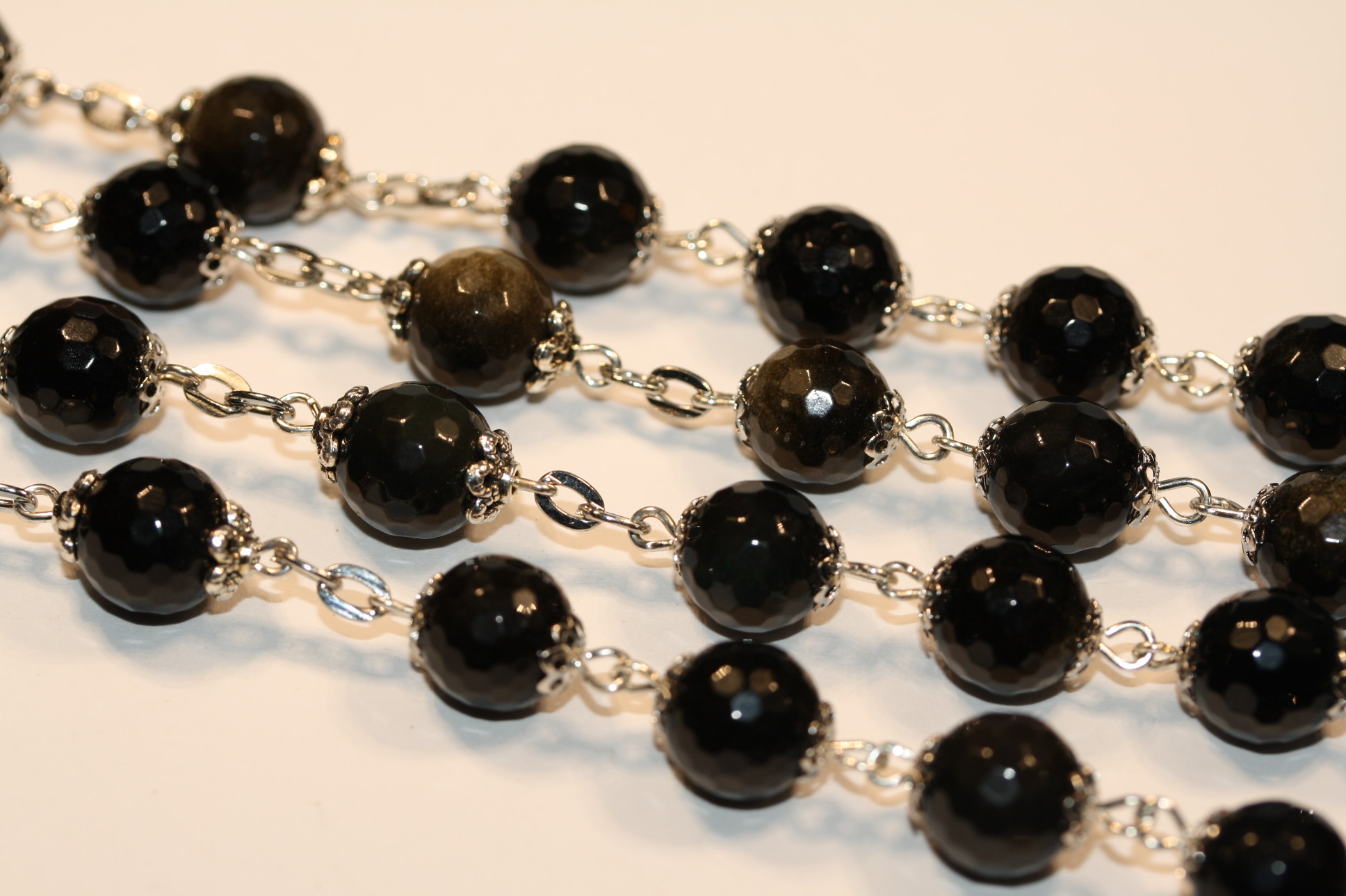 Golden Obsidian Faceted 10mm in Silver Rosary - Image 4