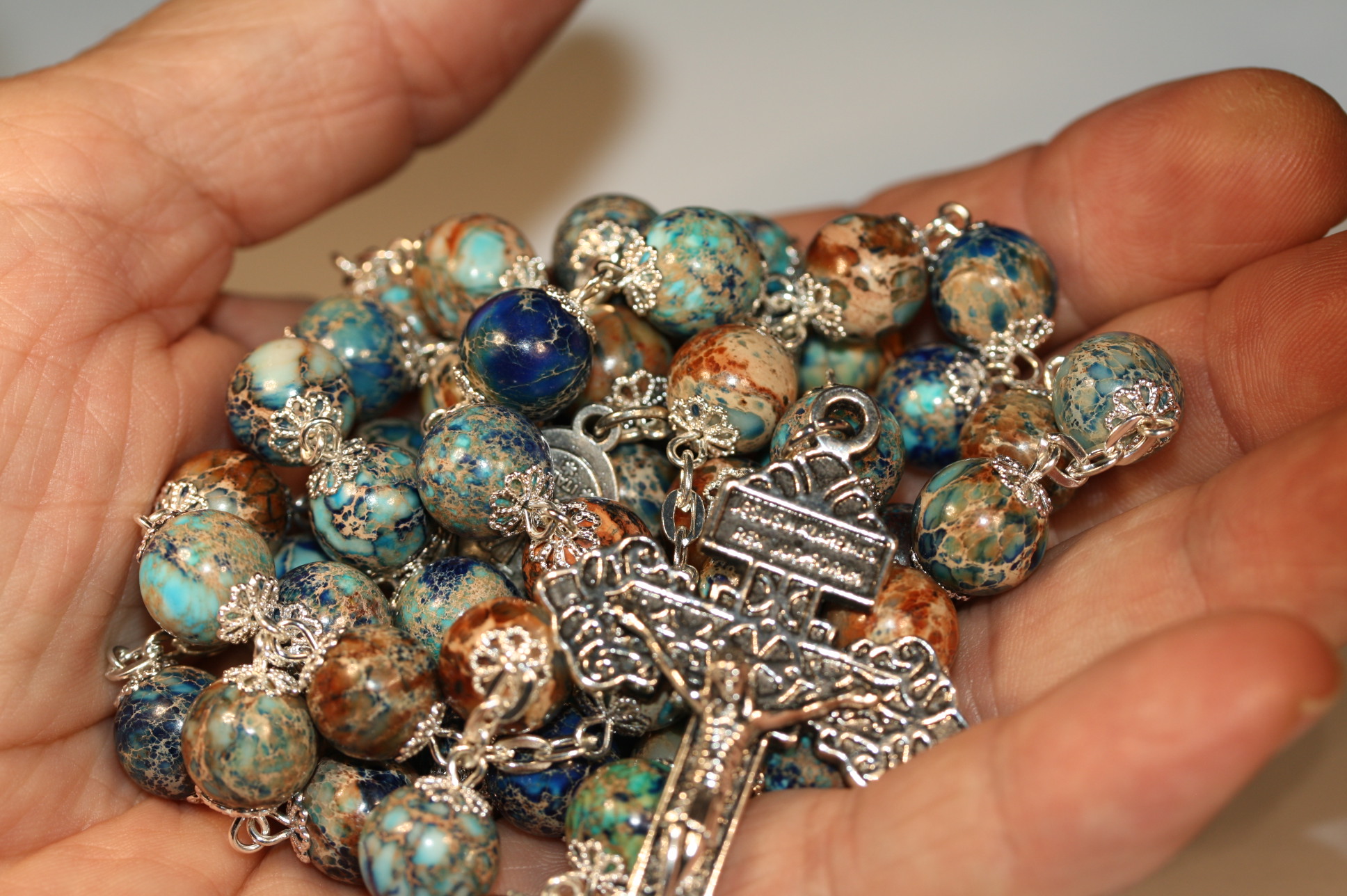 Ocean Imperial Jasper 10mm Silver Rosary