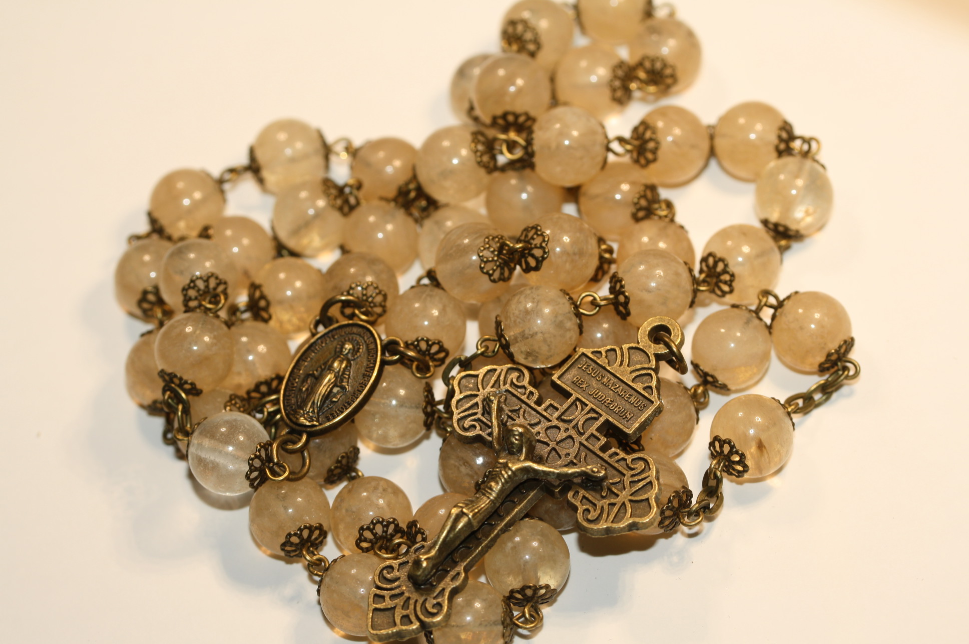Golden Chalcedony 10mm Rosary in Bronze - Image 3