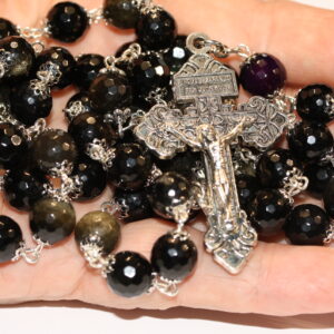 Golden Obsidian Faceted 10mm in Silver Rosary