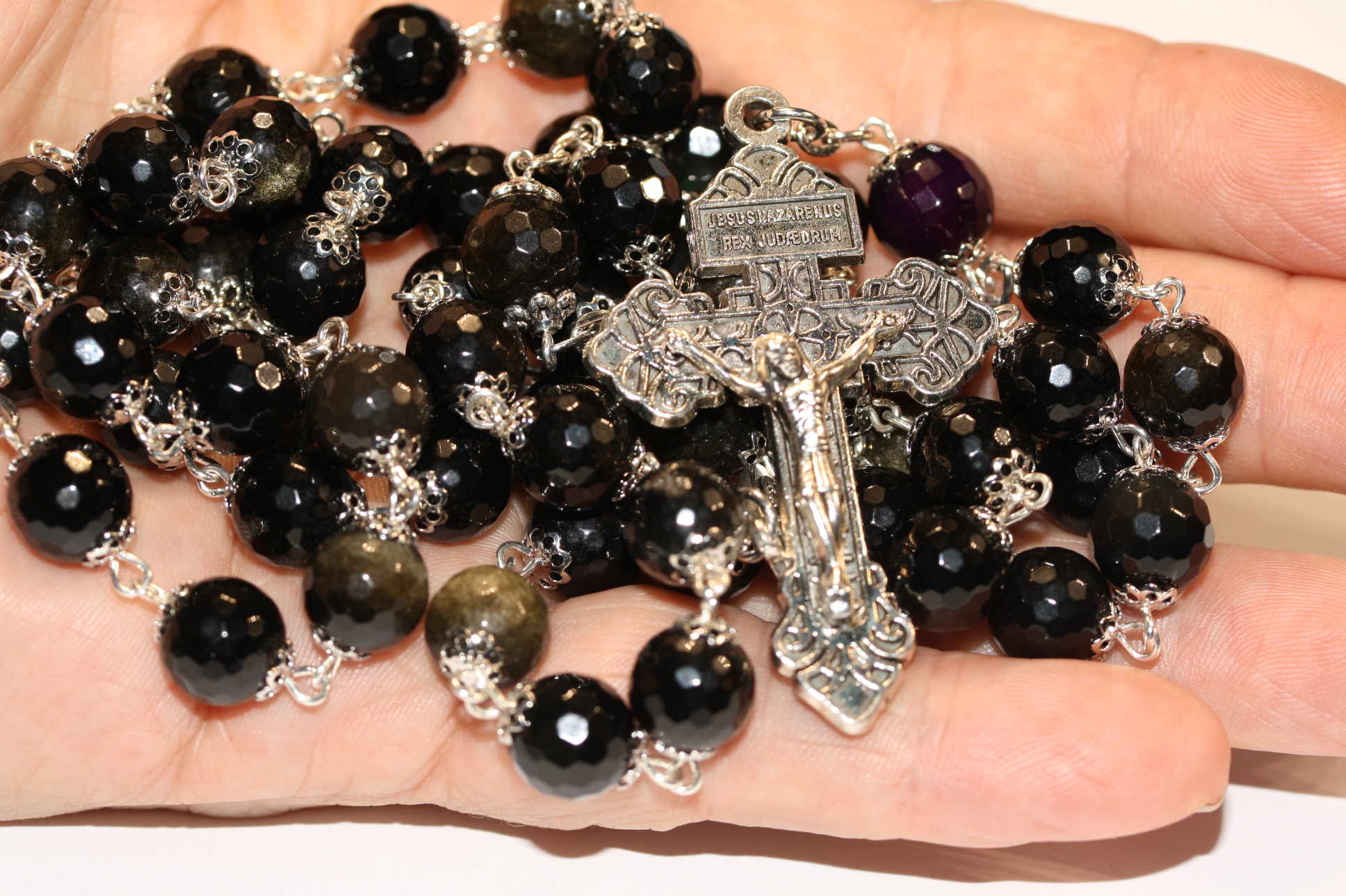 Golden Obsidian Faceted 10mm in Silver Rosary
