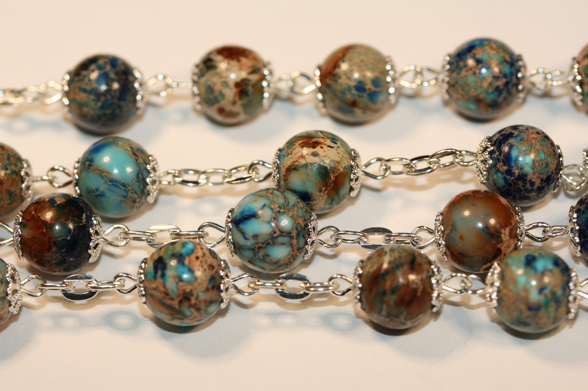 Ocean Imperial Jasper 10mm Silver Rosary - Image 2