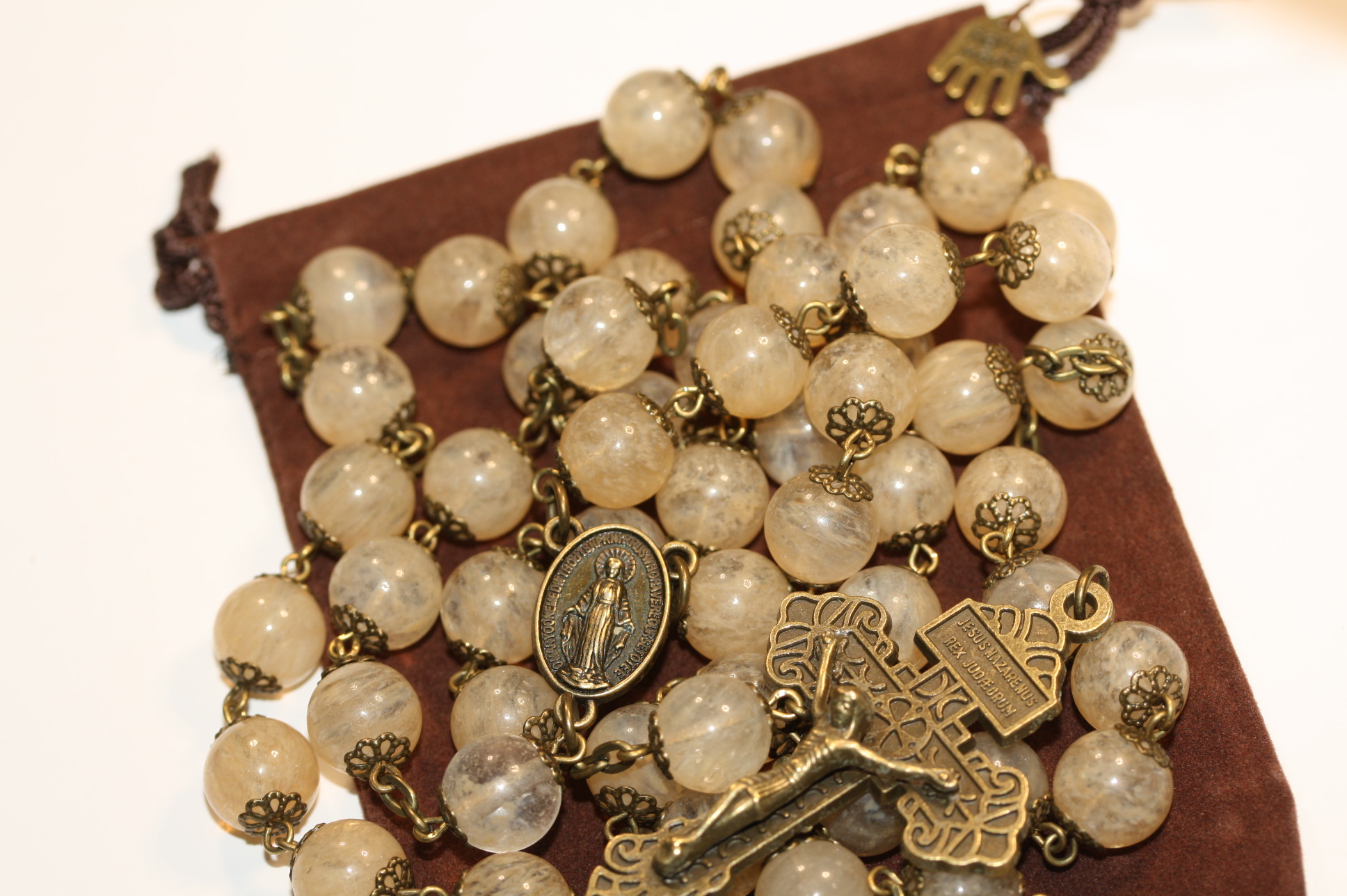 Golden Chalcedony 10mm Rosary in Bronze - Image 5