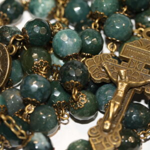 Green Agate Faceted 10mm Bronze Rosary