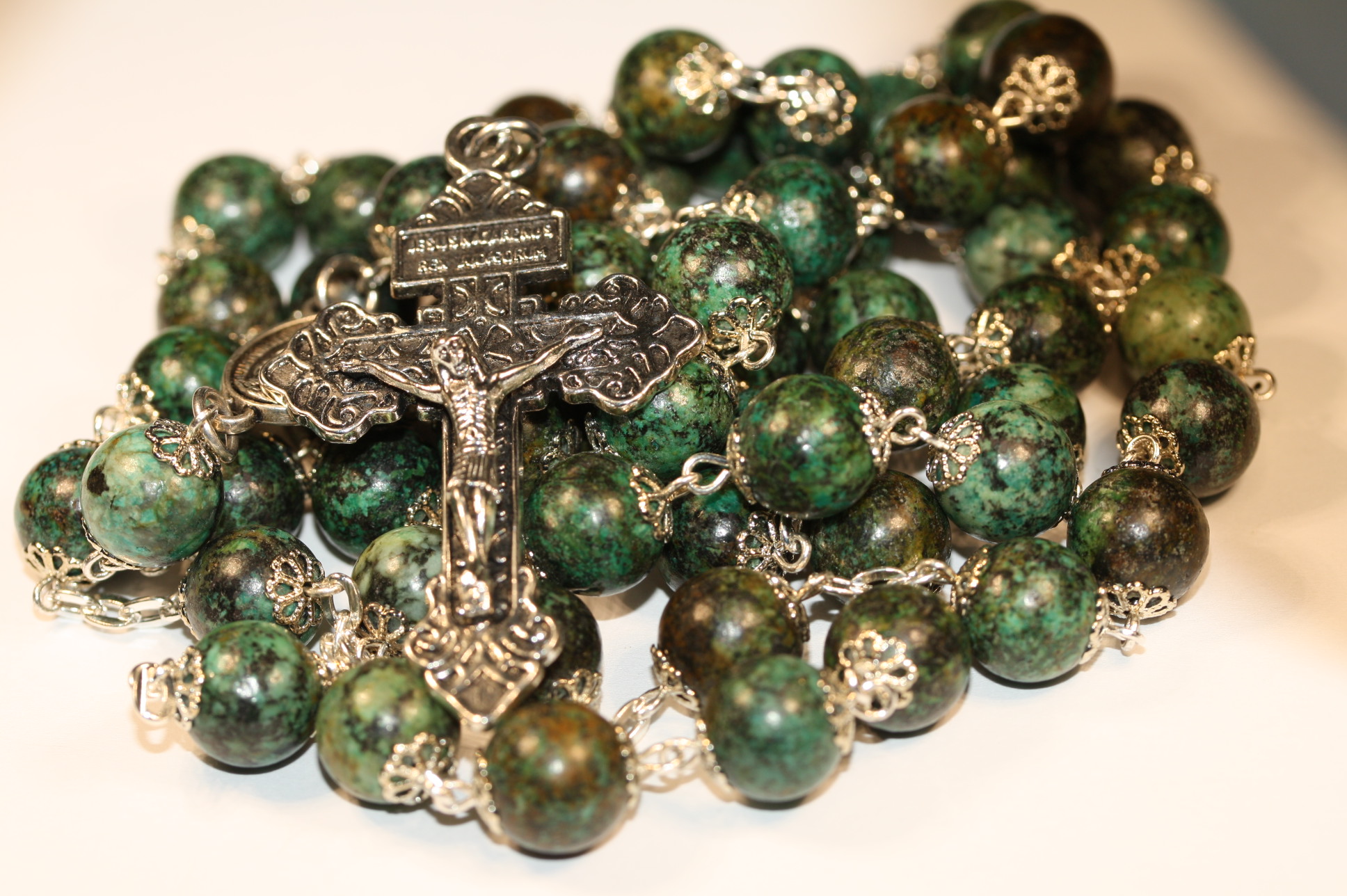 African Turquoise 10mm Silver Rosary - Image 2