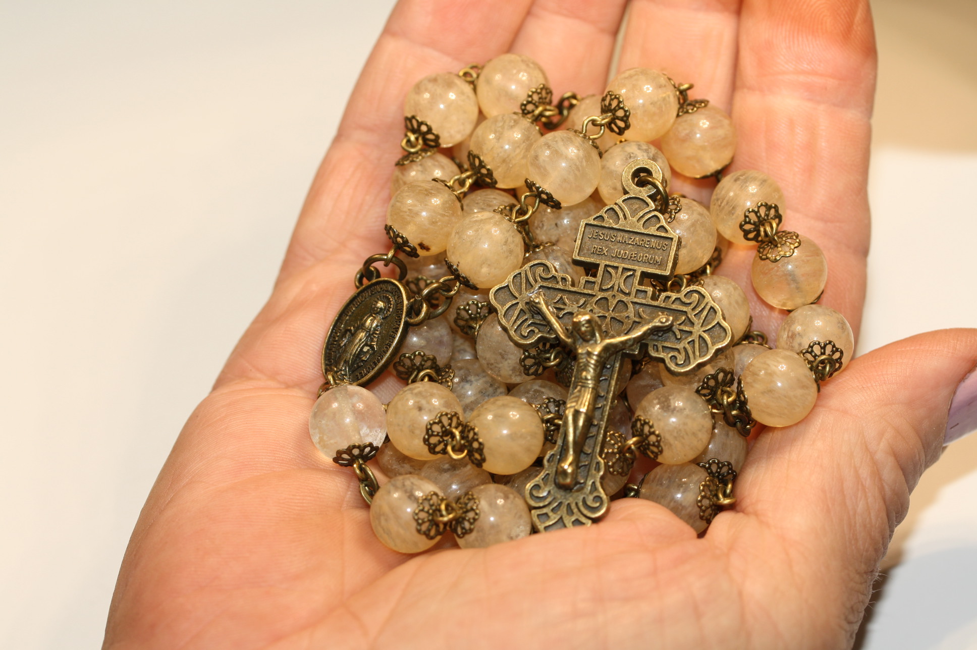 Golden Chalcedony 10mm Rosary in Bronze