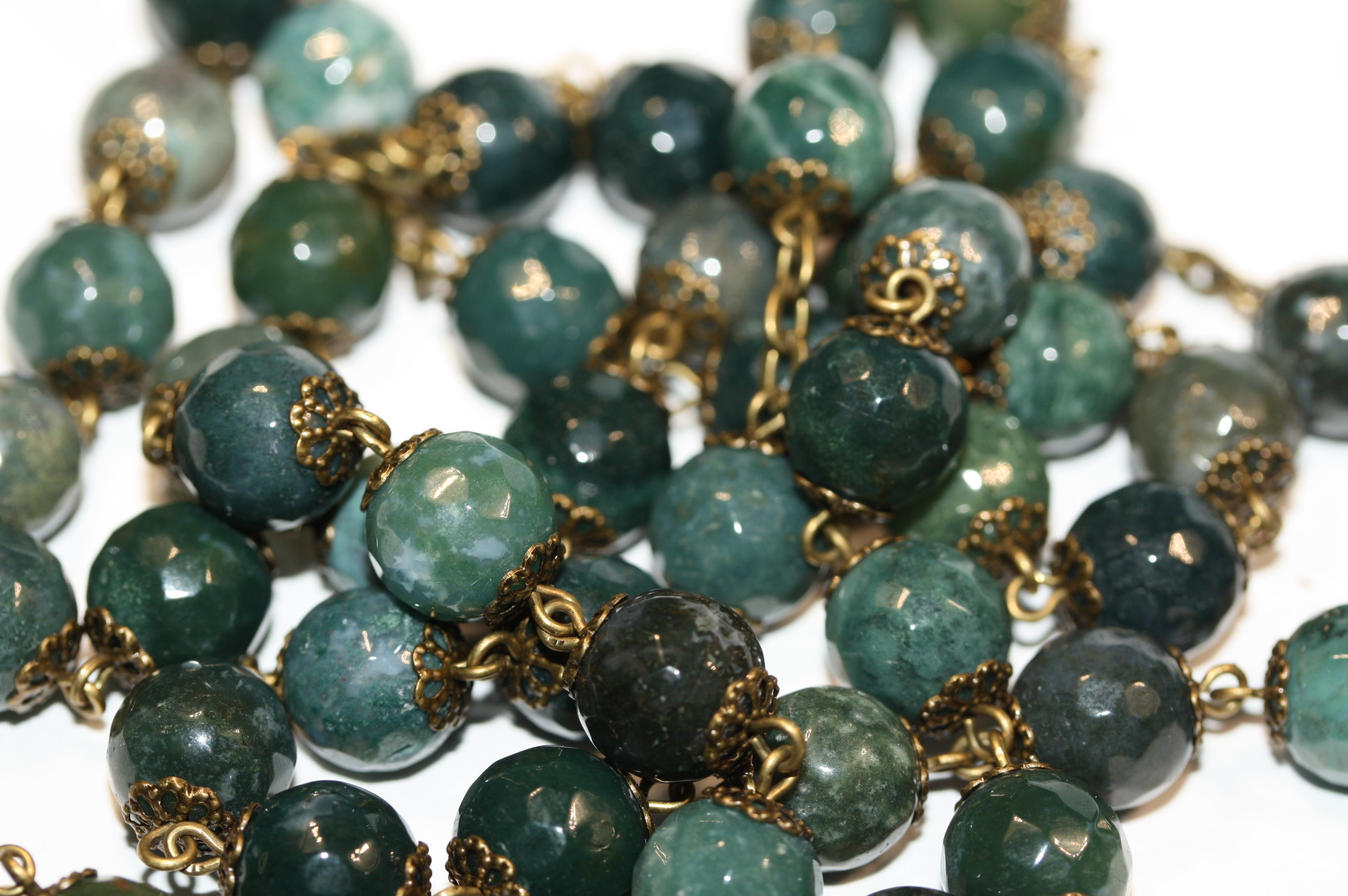 Green Agate Faceted 10mm Bronze Rosary - Image 4