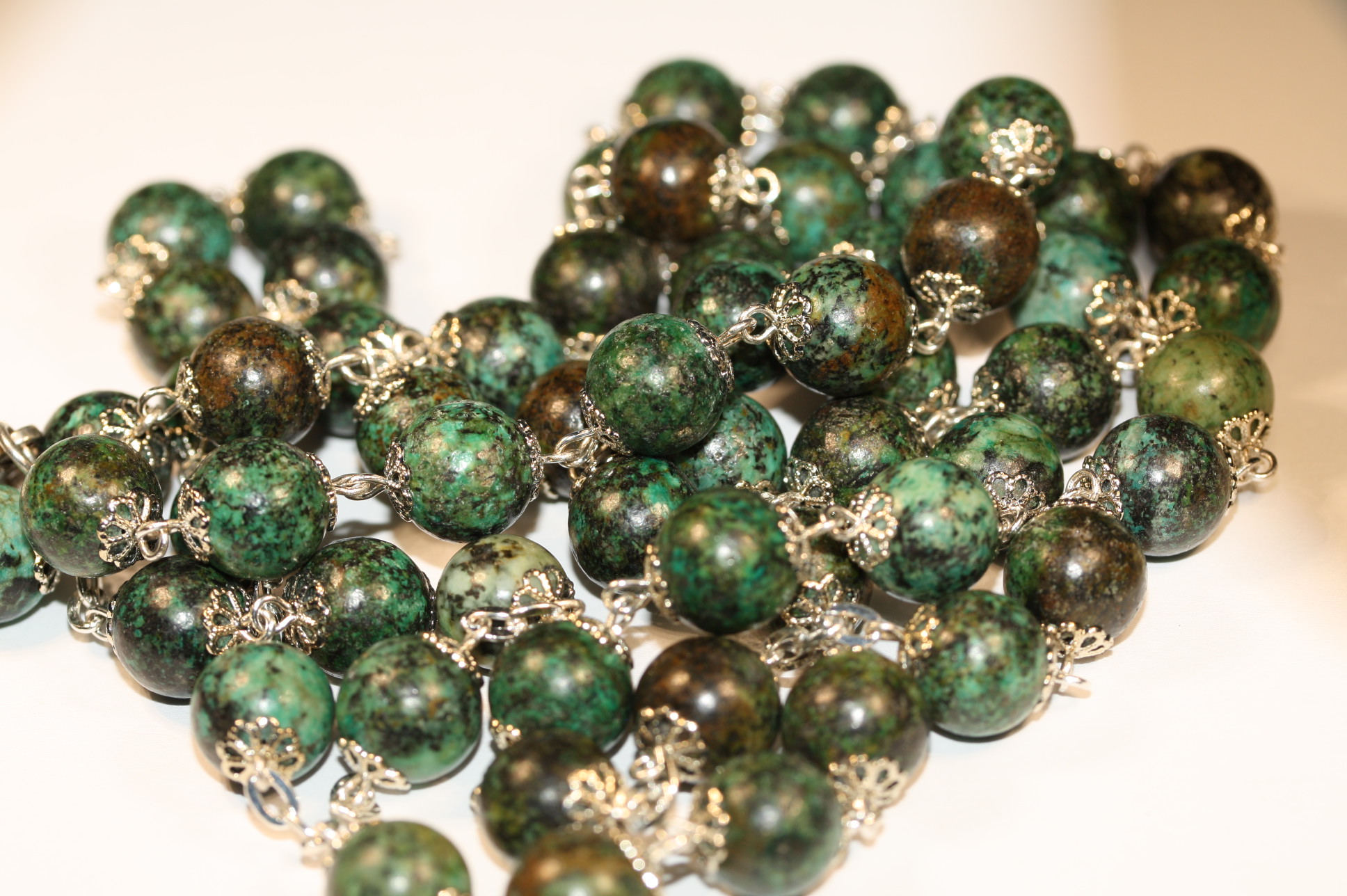 African Turquoise 10mm Silver Rosary - Image 3
